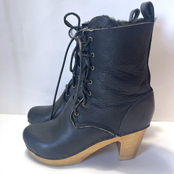 NO. 6 Clog Shearling Lined Lace Up Leather Boot in Black Size 38/8 - Picture 7 of 14